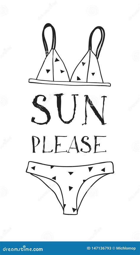 Cita Del Verano Y Ejemplo Dibujados Mano Del Bikini Fondo Tropical Real Del Vector Dibujo Art