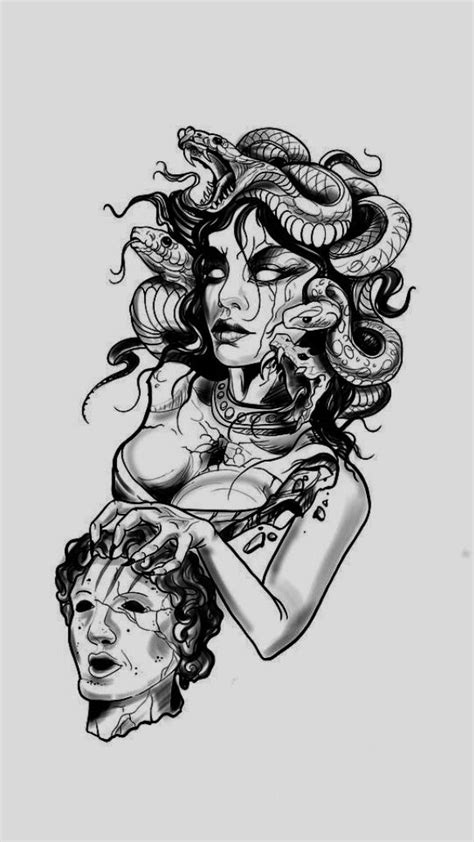 A Drawing Of Two Women With Snakes On Their Heads