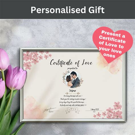 Present a Certificate of Love to your love ones personalised gift, for ...