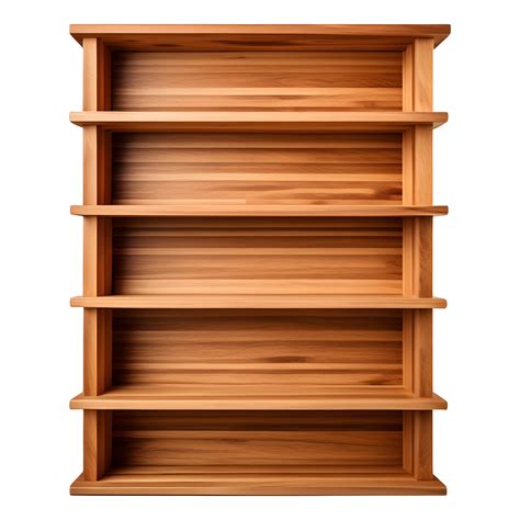 Ai Generated Empty Wooden Bookshelves Isolated On Transparent