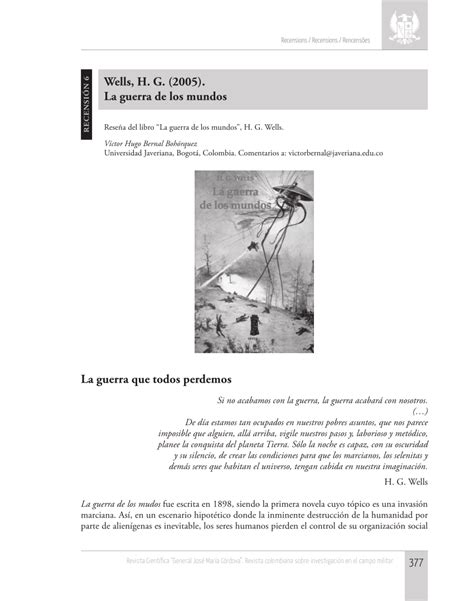 PDF Reseña del libro La guerra de los mundos H G Wells