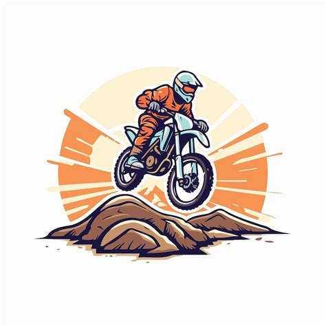 Piloto de motocross em capacete montando uma ilustração vetorial de