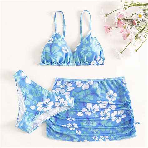 Blue Sakura Swimsuit Three Piece Girls Bikini Hangzhou Sunra Fashion Co Ltd