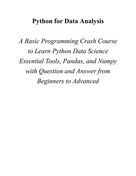 Solution Python For Data Analysis A Basic Programming Crash Course To