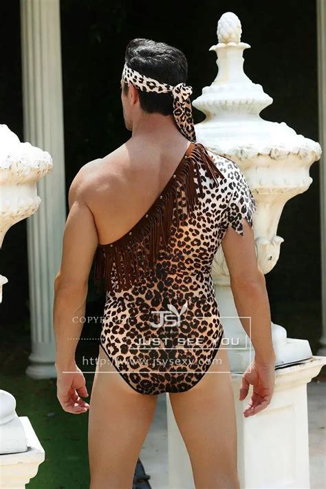 Sexy Men Halloween Costume Uniform Outfit Sexy Lingerie Leopard Print Across Strip Role Play