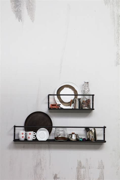 Woood Myrthe Rounded Wall Shelves Black Metal And Cm Wall Rack