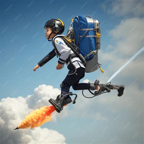 Premium Photo A School Suit Flies On A Jetpack