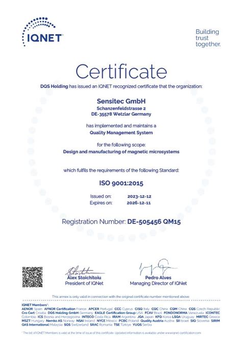 Certificates Sensitec Gmbh