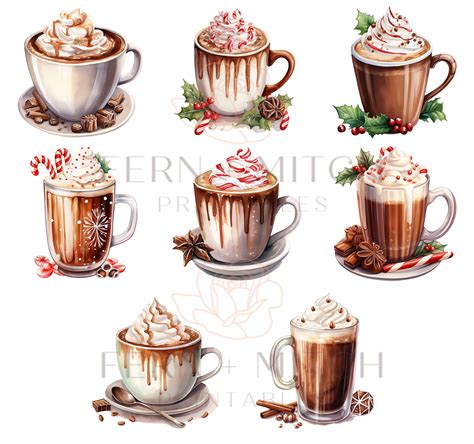 Watercolor Hot Cocoa Clipart Hot Chocolate PNG For Commercial Use POD Winter Drink Clip Arts