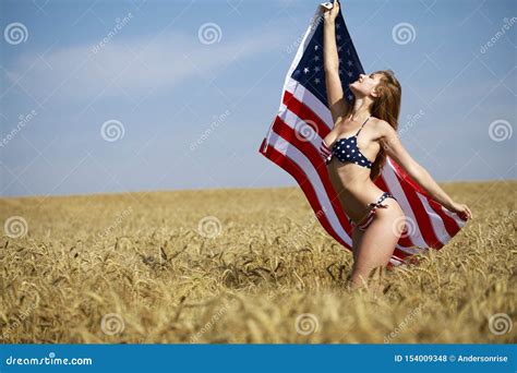 Woman In American Flag Bikini In A Wheat Field Stock Photo Image Of Nude People