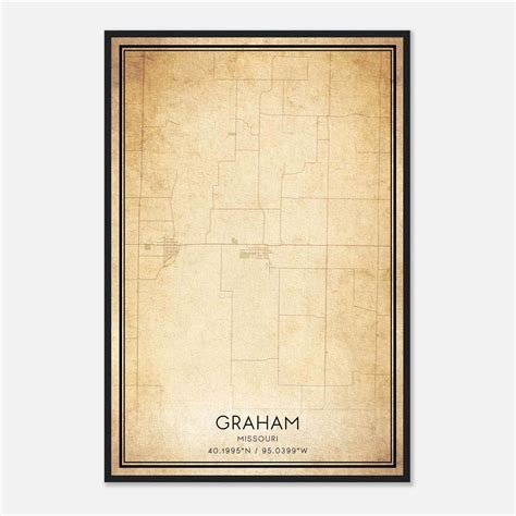 Vintage Graham Missouri Map Poster, Graham MO City Road Wall Art Print