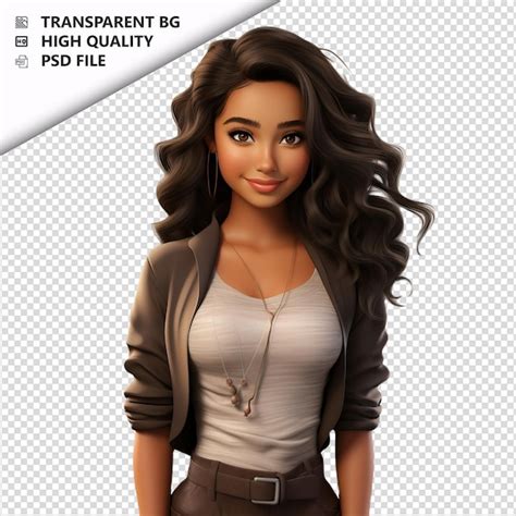Mulher Latina Desenho 3D Cartoon Estilo Fundo Branco ISO PSD Premium Gerado IA