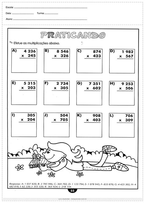 Multiplicação Atividades de Matemática 5º ano Ler e Aprender