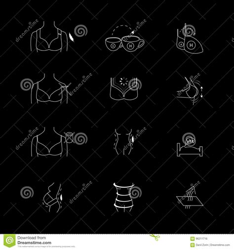 Different Bra Functions Lingerie Bikini Icons Set Vector Illustrations Set Icons For