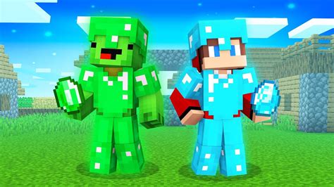 Mikey Emerald Armor Vs Jj Diamond Armor Survival Battle In Minecraft Maizen Minecraft Videos