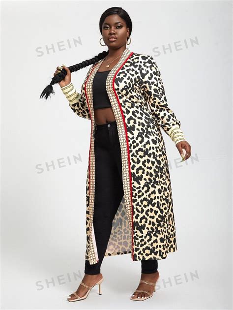 Shein Slayr Plus Leopard Print Contrast Trim Coat Shein Usa