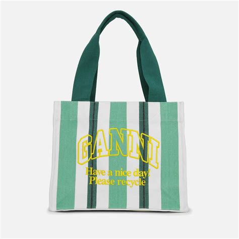 Ganni Large Easy Striped Canvas Tote Bag Coggles