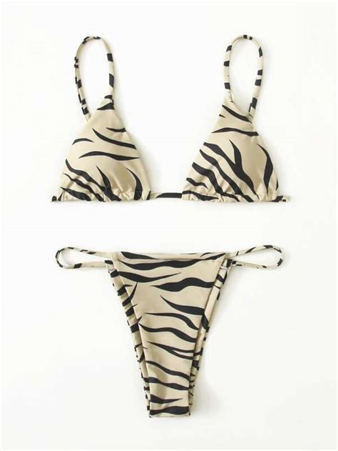 Shein Swim Vcay Zebra Stripe Bikini Set Triangle Bra Cheeky Piece Swimsuit Shein South Africa