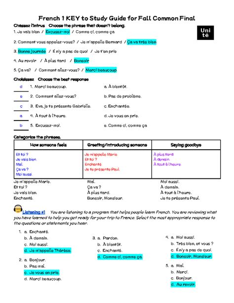 Answers For French 1 Odysseyware