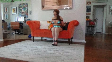 Hot Blonde Hogtied With Tight Leather Belts In Her Shiny B Bikini