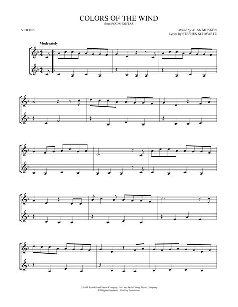 Colors Of The Wind Violin Duet Print Sheet Music Now