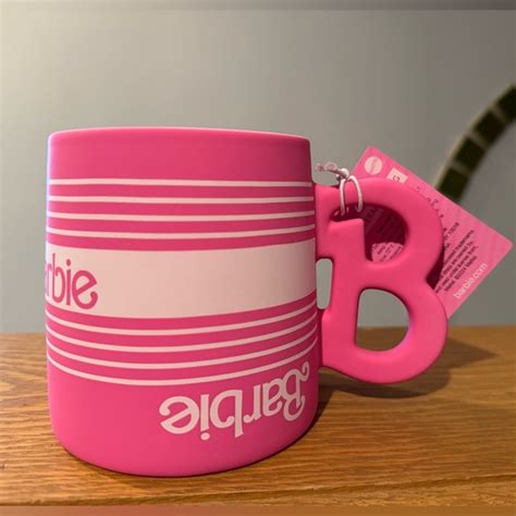 Barbie Dining Nwt Barbie Hot Pink Ceramic Mug White Retro Tennis