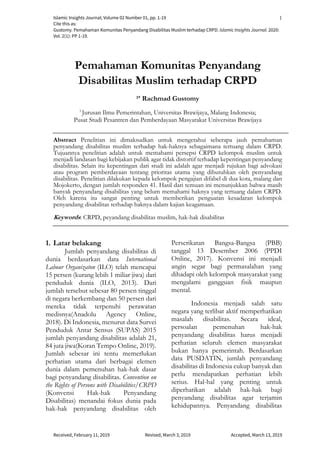 Pemahaman Komunitas Penyandang Disabilitas Muslim Terhadap Crpd Pdf