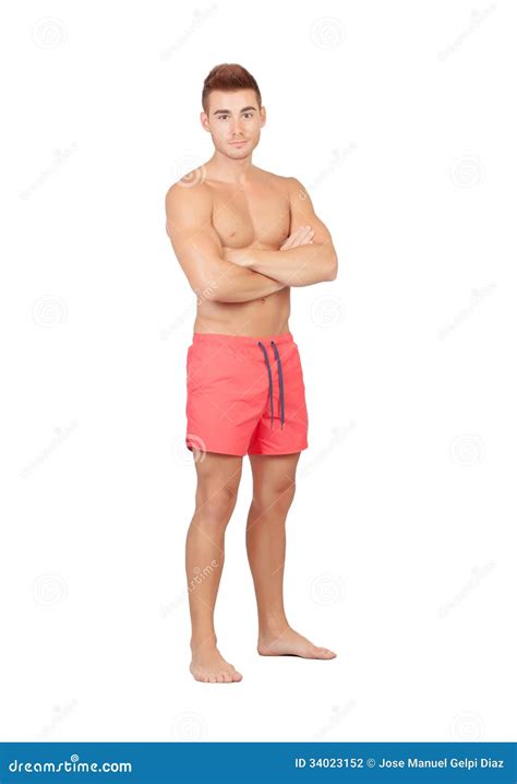 Bagnino Bello Con Il Costume Da Bagno Rosso Fotografia Stock - Immagine ...