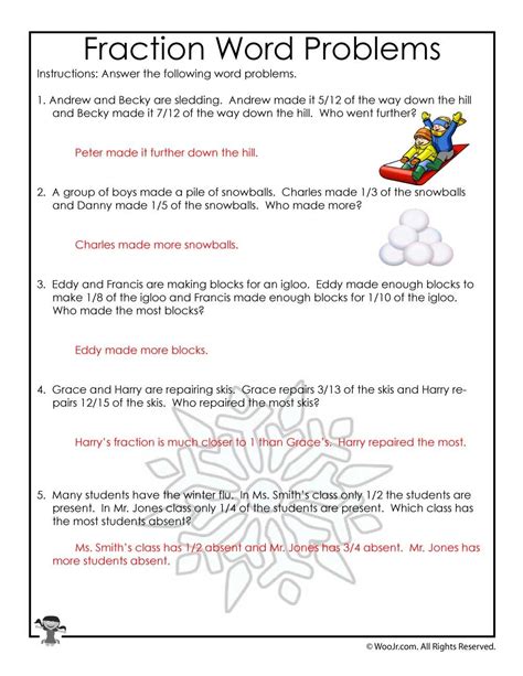 Grade 4 Fraction Word Problems Worksheets