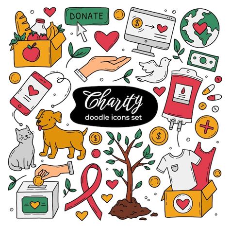 Premium Vector Charity Donations And Volunteering Doodle Cartoon