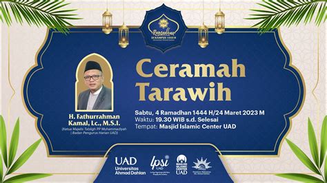 Ceramah Tarawih Ust H Fathurrahman Kamal Lc M S I 4 Ramadhan