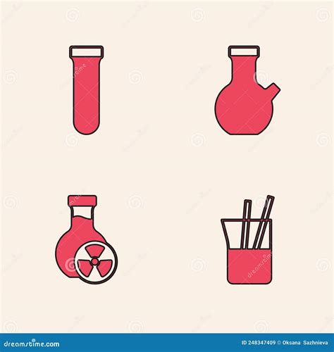 Set Laboratory Glassware Test Tube And With Toxic Liquid Icon Vector