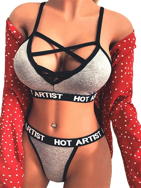 Yolossia Women Sporty Bikini Bra G String Thong Letter Print Lingerie Suit Walmart