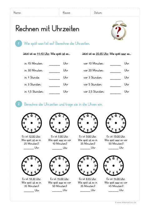 Uhrzeit lernen - MaterialGuru