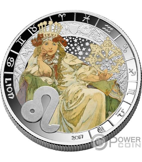 Leo Zodiac Signs Mucha Edition Argent Plated Monnaie Francs Benin