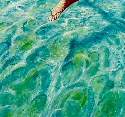 Anastasia Gklava Floating Weightlessly Oil Painting Of Nude Female Swimmer Turquoise Sea