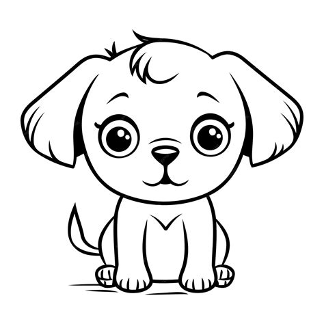 Cute Cartoon Puppy Black And White Illustration Vector Premium Ai