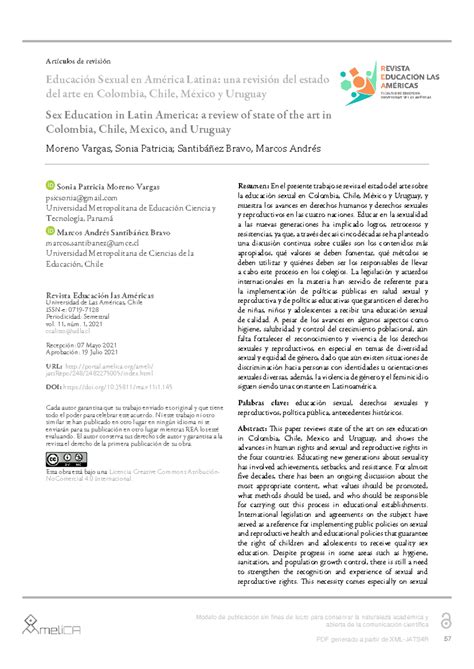 2021 Educación Sexual en América Latina una revisión del estado del arte en Colombia Chile