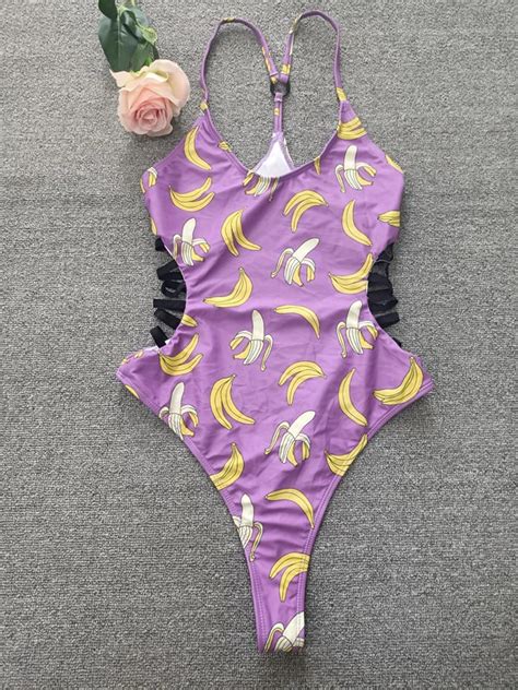 One Piece Swimsuit Banana Print Sexy Thong Bikini Bathing Suit China