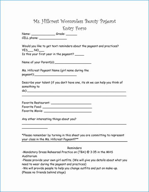 Printable Contest Entry Forms Template - Printable Forms Free Online