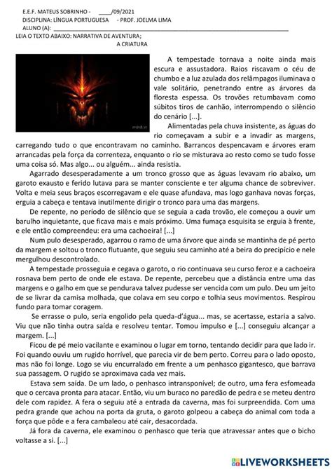 Texto Narrativa De Aventura Com Interpretação E Gabarito 6 Ano
