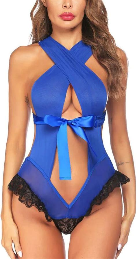 Buy SSoShHub Women Blue Self Design Lace Baby Doll Lingerie Set Online