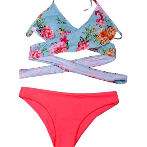 Swim Cutout Bikini Set Printed Criss Cross Tie Back Poshmark