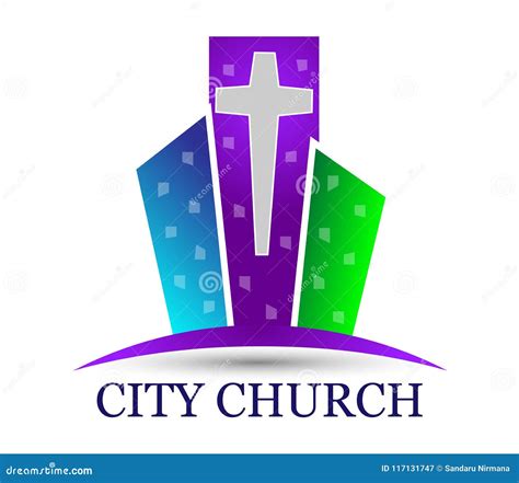 City Church Logo With Buildings Stock Vector Illustration Of