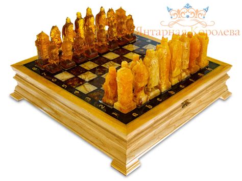 Шахматы из янтаря 44х44 "Богатыри"