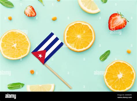 Cuba Paper Stick Flag National Summer Fruits Concept Local Food
