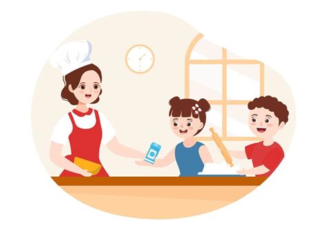 Escuela De Cocina Con Niños Y Maestros En Una Clase Aprendiendo A