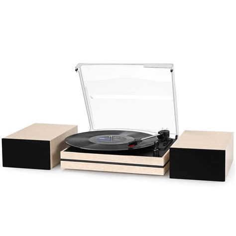 Record Player for Vinyl with External Speakers, Belt-Drive Turntable with Dual Stereo Speakers ...