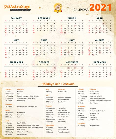 Indian Calendar 2021 - Festivals & Holidays Schedule