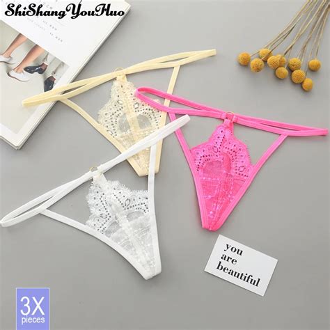 Calcinha fio dental de renda sensual roupa íntima feminina 3 tamanhos sem costura lingerie